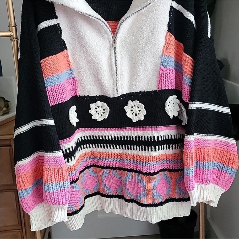 POL Womens High Collar Half Zip Oversized Color
Block Sweater Pink Black Sz M - Picture 8 of 12